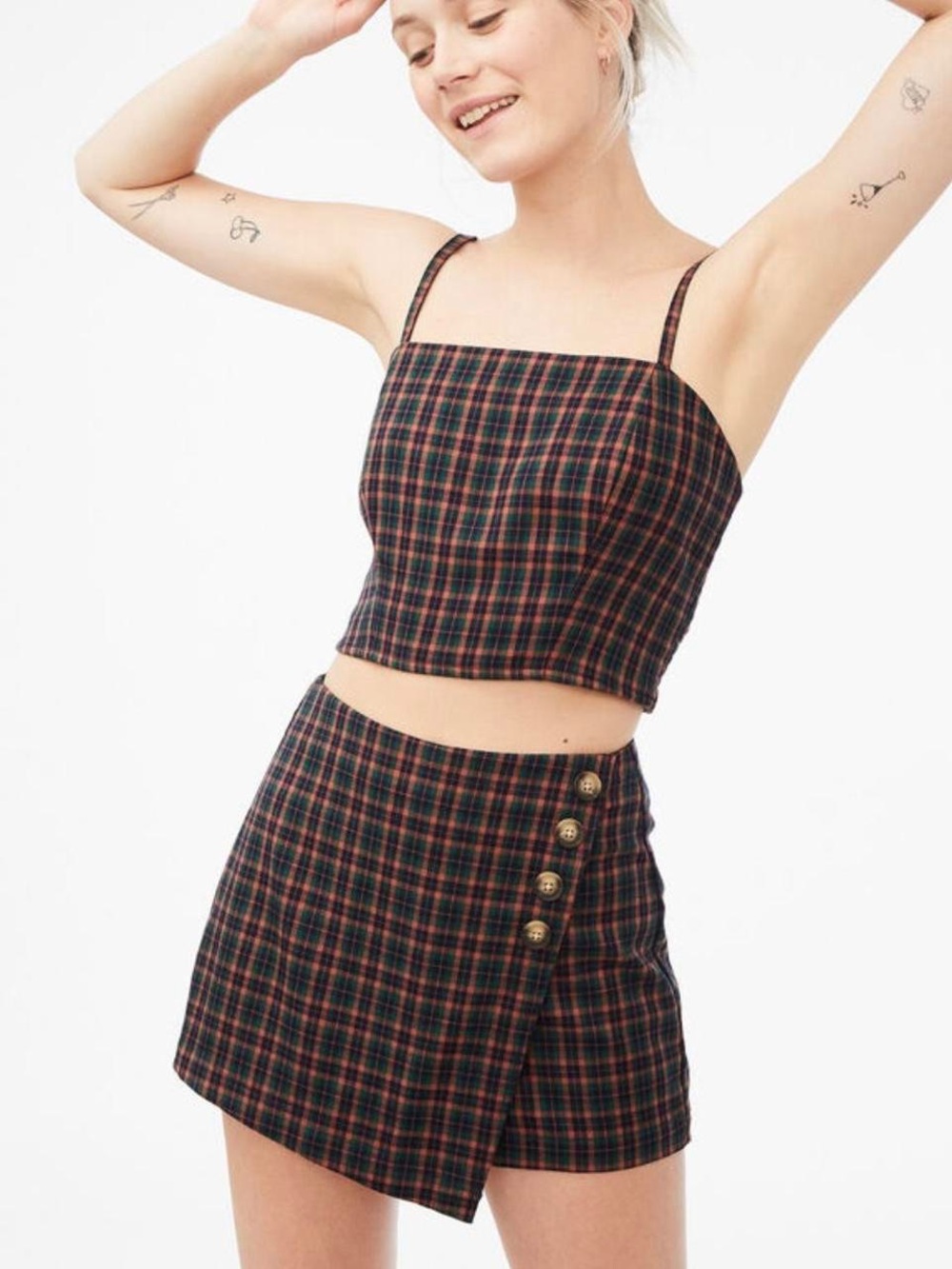 Aeropostale Plaid High-Rise Button Set Skort Size L/XL